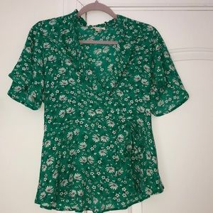 Green, floral, peplum top